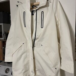 Land’s end white rain coat with belt size M insulated warm